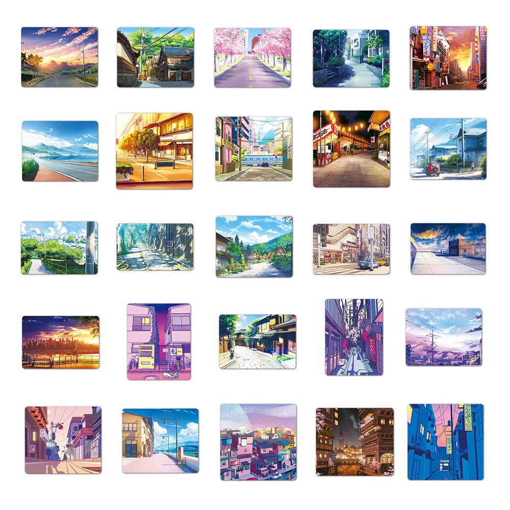 Anime Aesthetic Street View Landscape Stickers