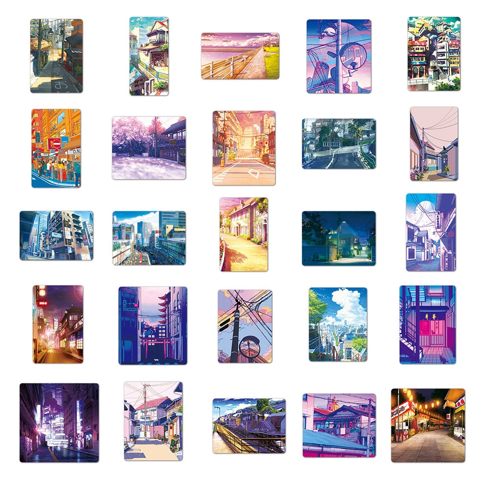 Anime Aesthetic Street View Landscape Stickers